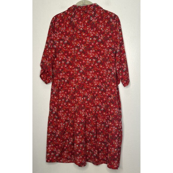 Millenium Floral Babydoll Dress Large Red Knee Length Teacher Button up Ditsy - Picture 2 of 4